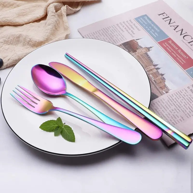 Rainbow Stainless Steel Cutlery Set – 8 Pcs Travel Set