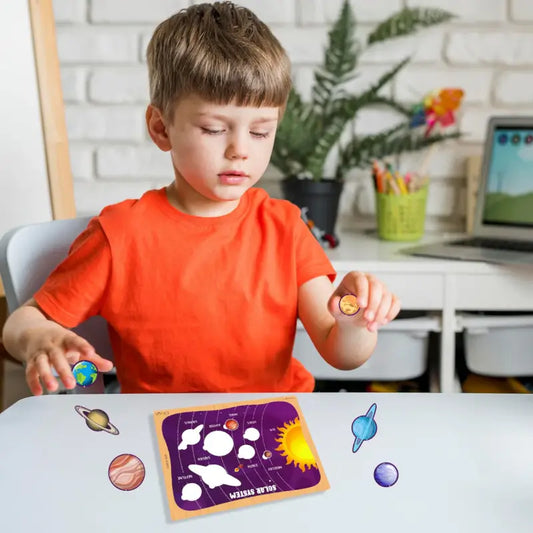 Solar System Educational Puzzle for Kids Colourful Acrylic Puzzle with Paperboard Base, Safe & Durable