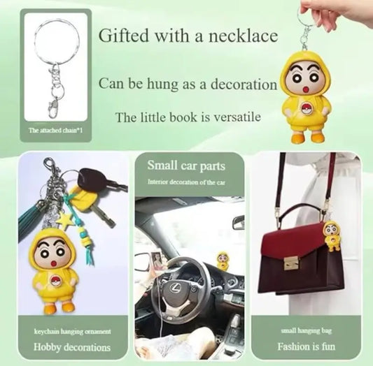 Shinchan 3D Face Changing Cartoon Keychain with 3 Expressions ABS Action Figure Key Ring for Keys Bags Backpack (Yellow)