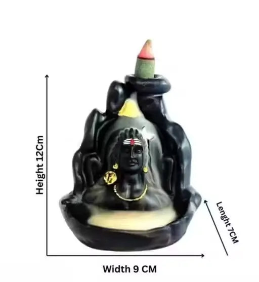 Handcrafted Lord Adiyogi Mahadev Shiv Shankara Backflow Cone Incense Holder – Decorative Resin Showpiece with 21 Free Scented Cones (Black).