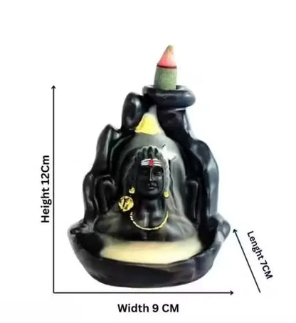 Handcrafted Lord Adiyogi Mahadev Shiv Shankara Backflow Cone Incense Holder – Decorative Resin Showpiece with 21 Free Scented Cones (Black).
