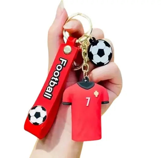 Ronaldo Red Jersey 3D Rubber Keychain with Long Ribbon