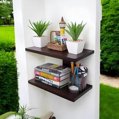 Wooden Wall Shelf 2 Tier Display Rack for Home Decor Books Plants and Storage Organizer