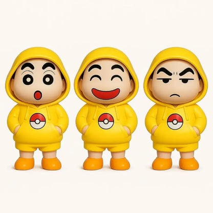 Shinchan 3D Face Changing Cartoon Keychain with 3 Expressions ABS Action Figure Key Ring for Keys Bags Backpack (Yellow)