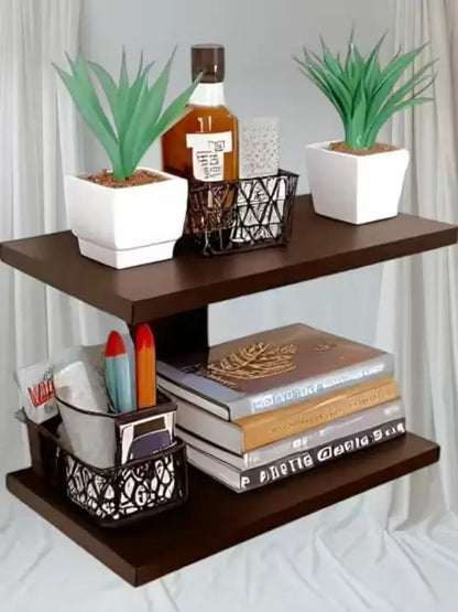 Wooden Wall Shelf 2 Tier Display Rack for Home Decor Books Plants and Storage Organizer