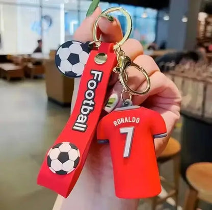 Ronaldo Red Jersey 3D Rubber Keychain with Long Ribbon