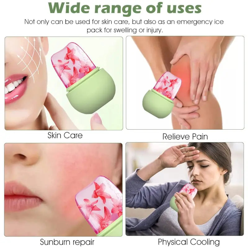Silicone Face Ice Roller Mold Reusable Ice Cube Facial Massager with Non Slip Grip Base for Skin Care and Pain Relief