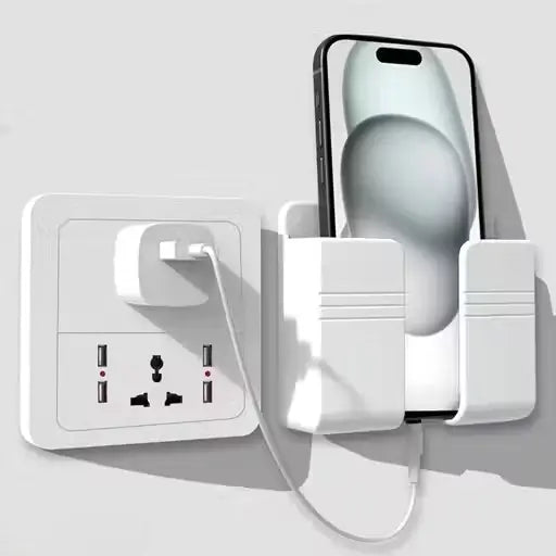 Pack of 2 Multi-Purpose Wall Mobile & Remote Stand Holders | Wall-Mount Hanging Type | Mobile Charging & Organization (White).