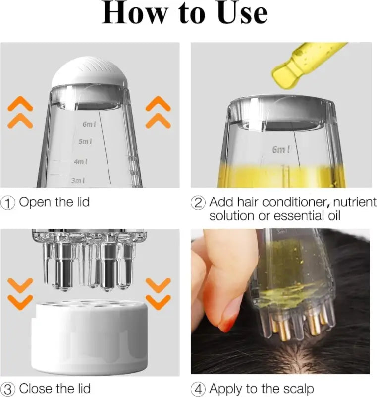 Hair Oil Applicator Comb Bottle with Scalp Massager Roller Root Comb Anti Leak Hair Oil Dispenser for Hair Growth and Scalp Care (Transparent 10ml)