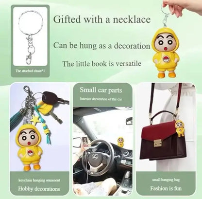 Shinchan 3D Face Changing Cartoon Keychain with 3 Expressions ABS Action Figure Key Ring for Keys Bags Backpack (Yellow)