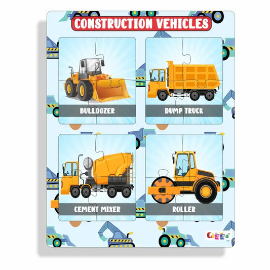 Construction Vehicles 4-in-1 Acrylic Puzzle for Kids Interactive & Educational, Safe & Durable