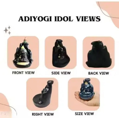 Handcrafted Lord Adiyogi Mahadev Shiv Shankara Backflow Cone Incense Holder – Decorative Resin Showpiece with 21 Free Scented Cones (Black).