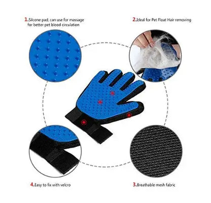 4 in 1 Pet Grooming Kit Slicker Brush Nail Clipper Toothbrush and Bath Glove Set for Dogs and Cats