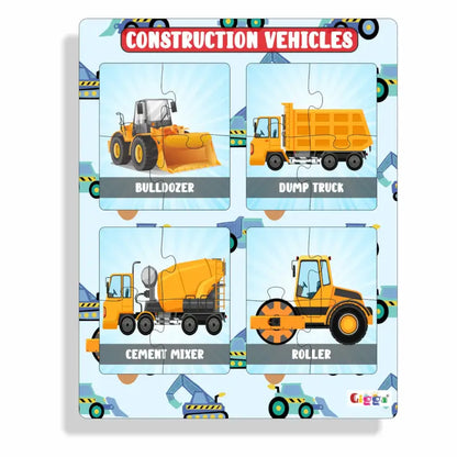 Construction Vehicles 4-in-1 Acrylic Puzzle for Kids Interactive & Educational, Safe & Durable