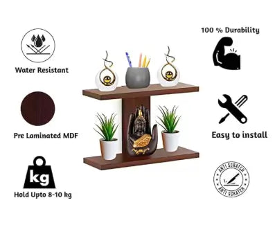 Wooden Wall Shelf 2 Tier Display Rack for Home Decor Books Plants and Storage Organizer
