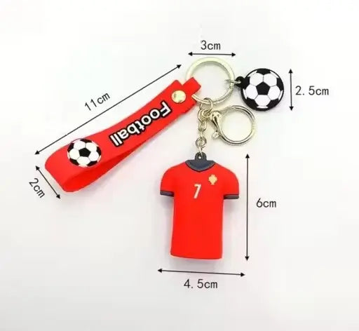 Ronaldo Red Jersey 3D Rubber Keychain with Long Ribbon