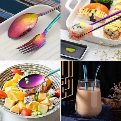 Rainbow Stainless Steel Cutlery Set – 8 Pcs Travel Set
