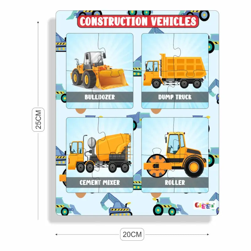 Construction Vehicles 4-in-1 Acrylic Puzzle for Kids Interactive & Educational, Safe & Durable