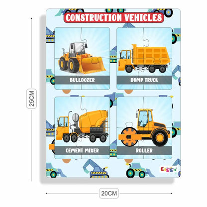 Construction Vehicles 4-in-1 Acrylic Puzzle for Kids Interactive & Educational, Safe & Durable