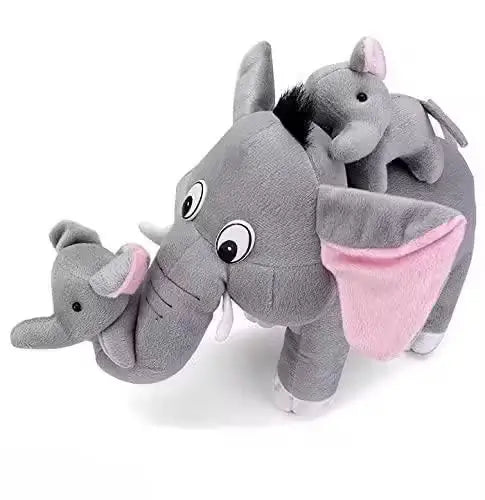 Mother Elephant with Two Babies Soft Plush Toy Set – Grey Stuffed Animal