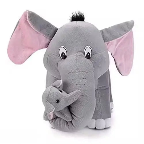 Mother Elephant with Two Babies Soft Plush Toy Set – Grey Stuffed Animal