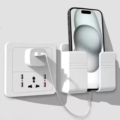 Pack of 2 Multi-Purpose Wall Mobile & Remote Stand Holders | Wall-Mount Hanging Type | Mobile Charging & Organization (White).