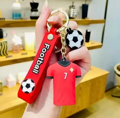 Ronaldo Red Jersey 3D Rubber Keychain with Long Ribbon