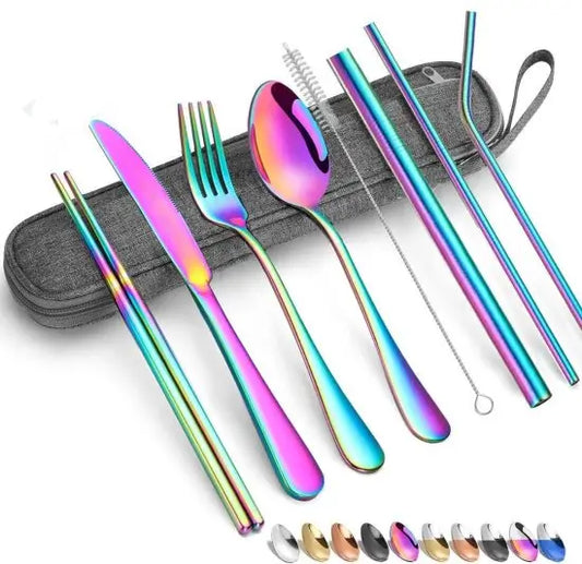 Rainbow Stainless Steel Cutlery Set – 8 Pcs Travel Set